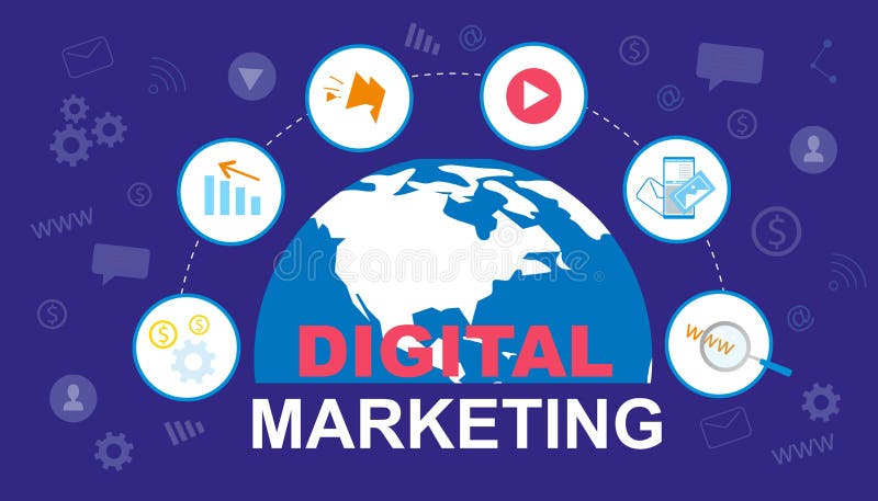 Campanha publicitária nos meios de comunicação social da bandeira do mercado de Digitas ilustração do vetor Campanha publicitária nos meios de comunicação social da bandeira do mercado de Digitas ilustração do vetor