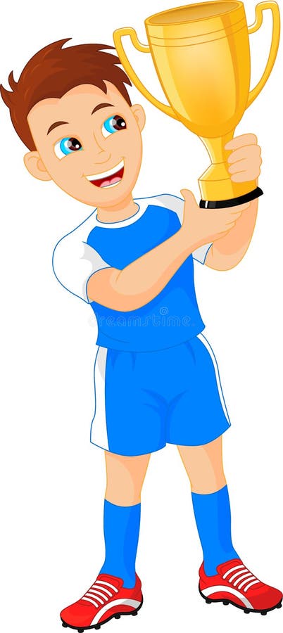 Desenho Animado De Bola De Futebol Feliz Segurando Um Copo De Troféu  Dourado Ilustração do Vetor - Ilustração de equipamento, fundo: 194027339