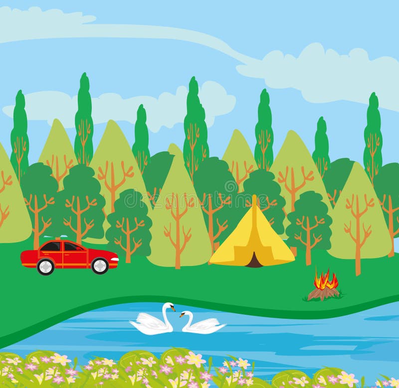 Campeggio dal fiume, illustrazione di vettore