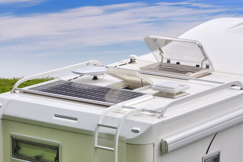 Camper Roof with Solar Panel, Antenna, Oblo and Ladder Stock Image Image of camping, mobile
