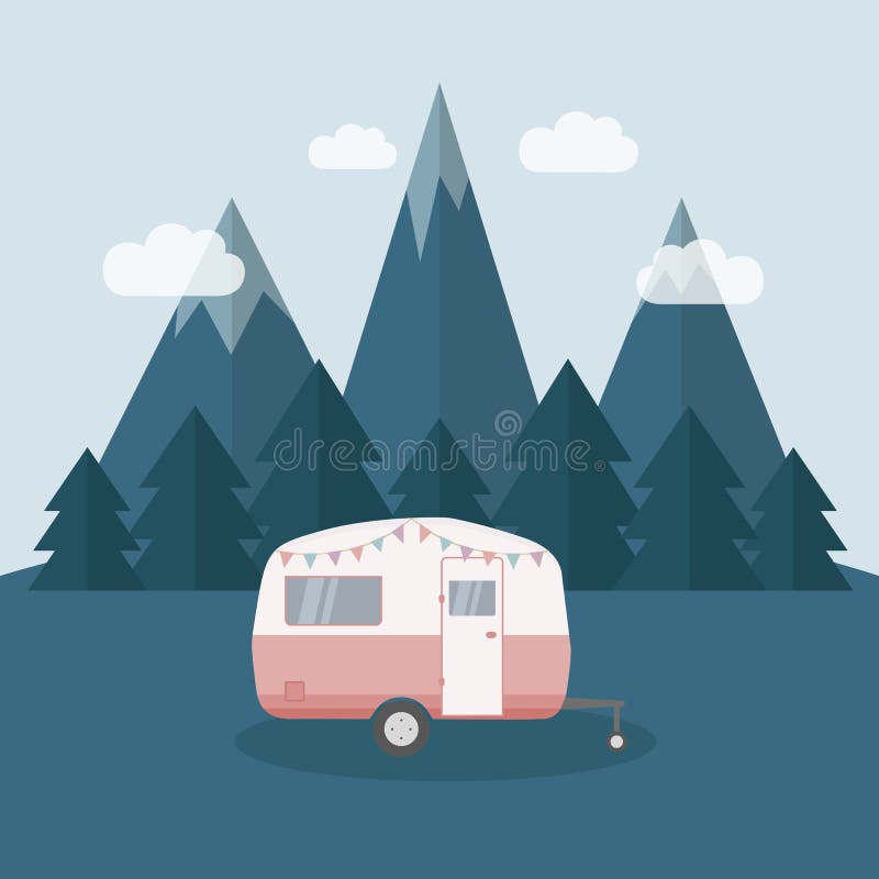 Camper Summer Holiday on a Road Trip Stock Vector - Illustration of ...