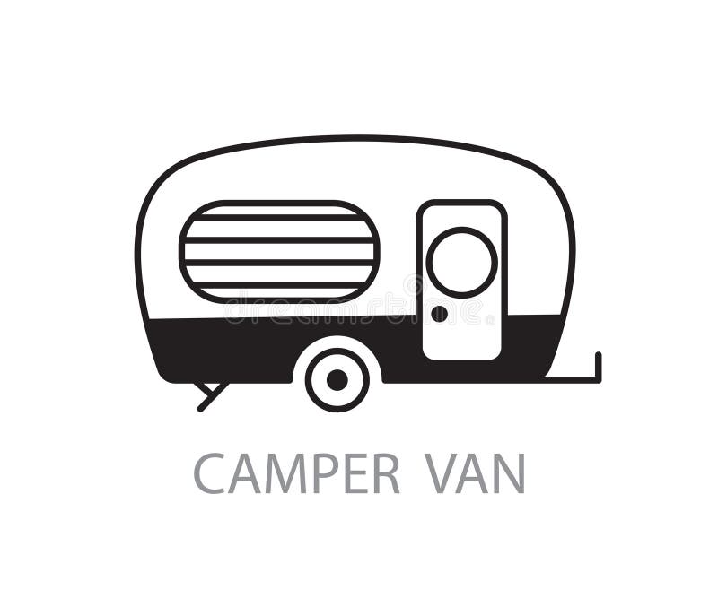 Camper Van and Trailer, Travel Caravan Icon Doodle Stock Illustration ...