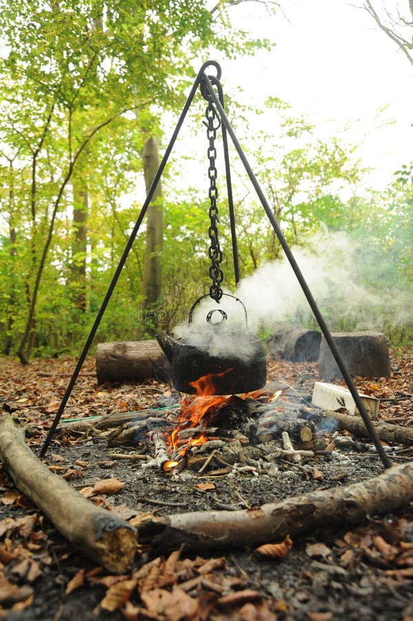 Campfire Boiling a Kettle stock image. Image of beverage 61793955