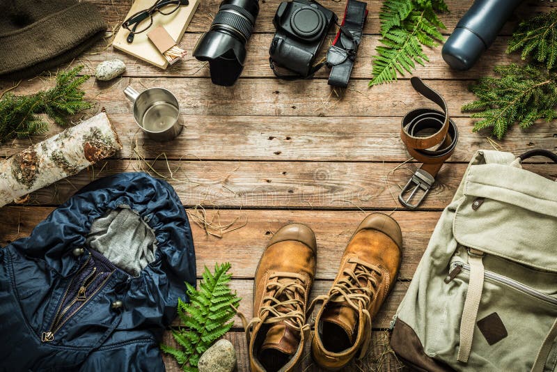 Camping or adventure trip scenery concept flat lay
