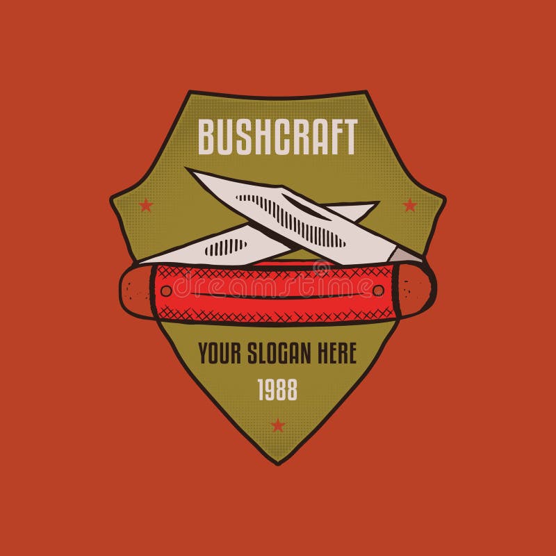 Camping Adventures Badge Design with Knife. Hiking Bushcraft