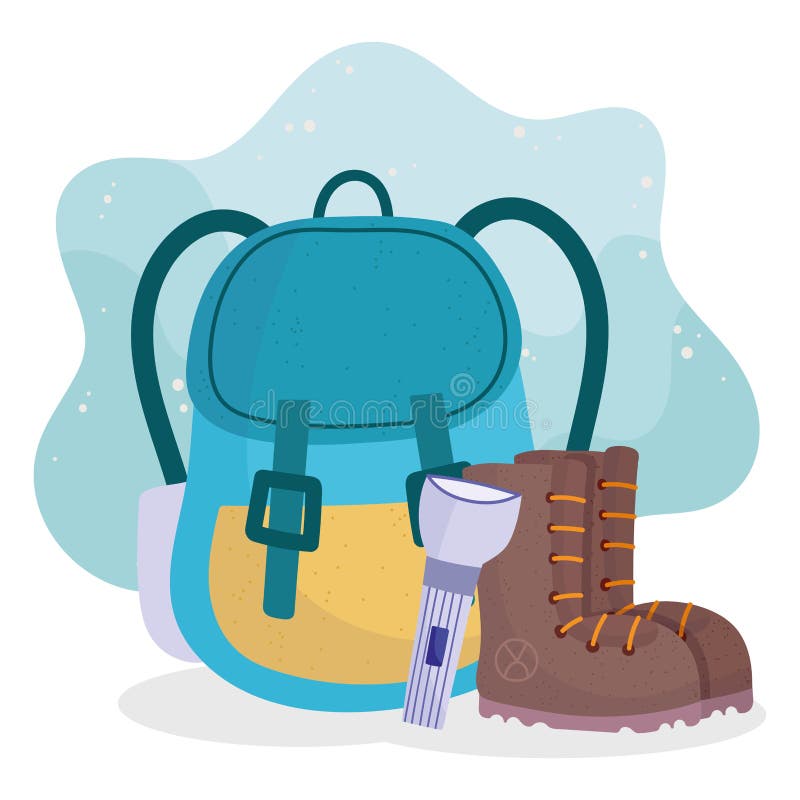 Camping Backpack Boots and Compass Equipment Cartoon Stock Vector ...