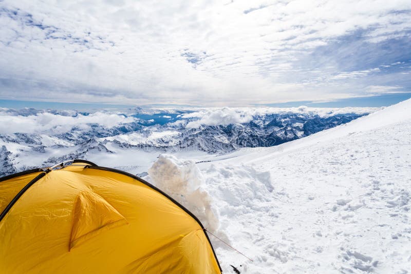 Camping in Caucasus Mountains on Elbrus landscape