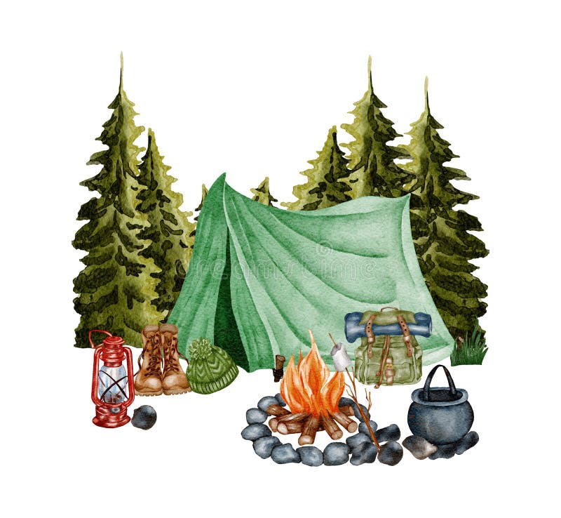 Camping Clipart Watercolor Stock Illustrations – 160 Camping Clipart ...