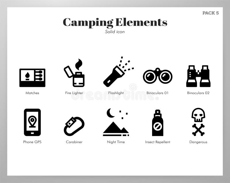 Camping Elements Solid Pack Stock Vector Illustration of caution