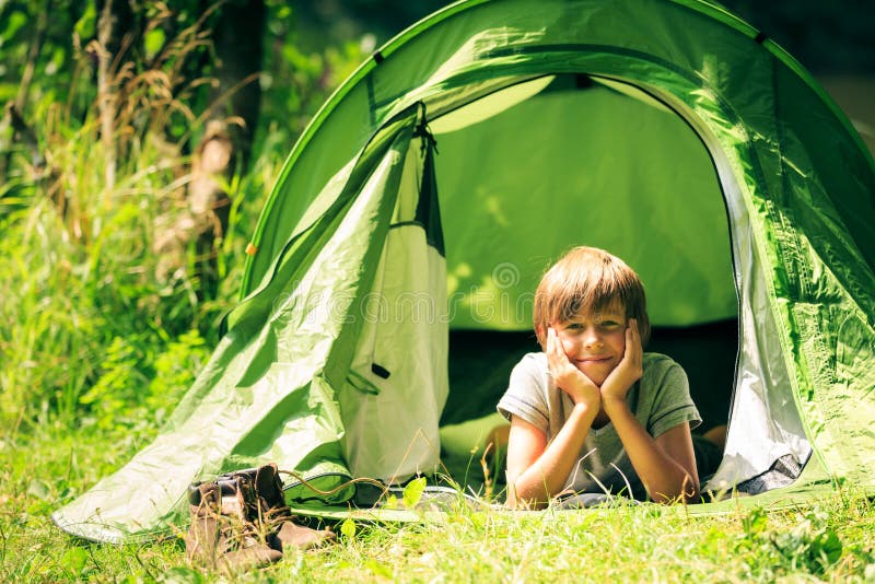 Camping Family Having Fun Outdoors Stock Photo - Image of children