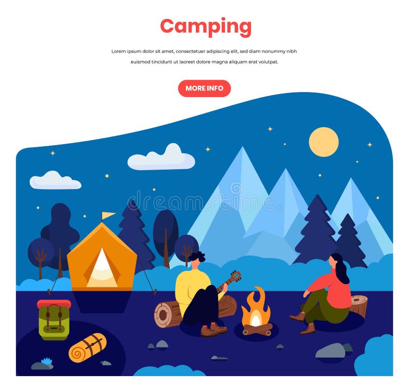 Camping in Forest Vector Web Banner Template Stock Vector ...