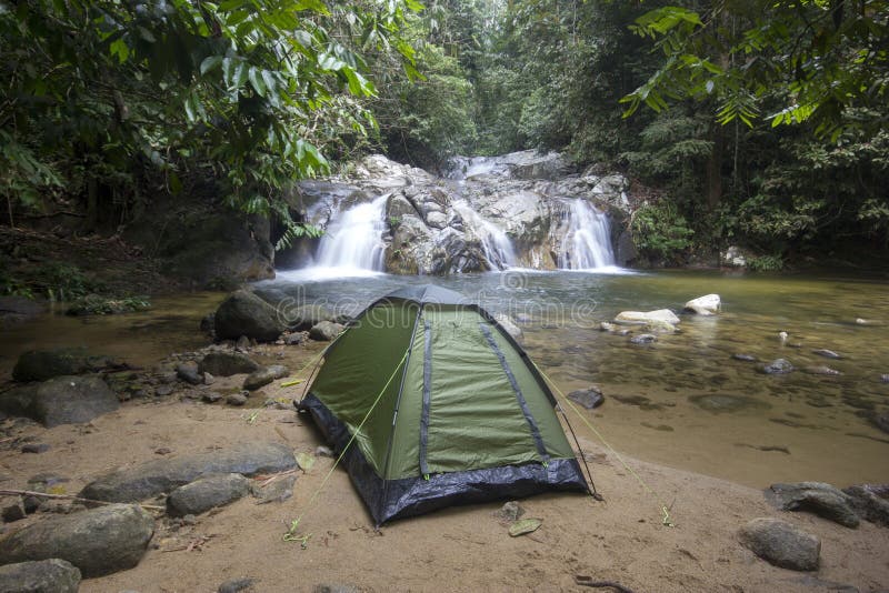 Camping in Front of Lata Mecu Waterfall Stock Image Image of kuala