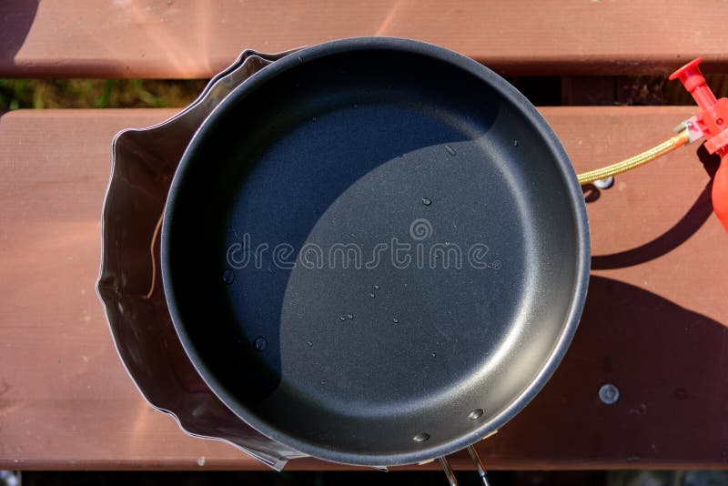 Camping frying pan stock image. Image of stick, frying 56474785