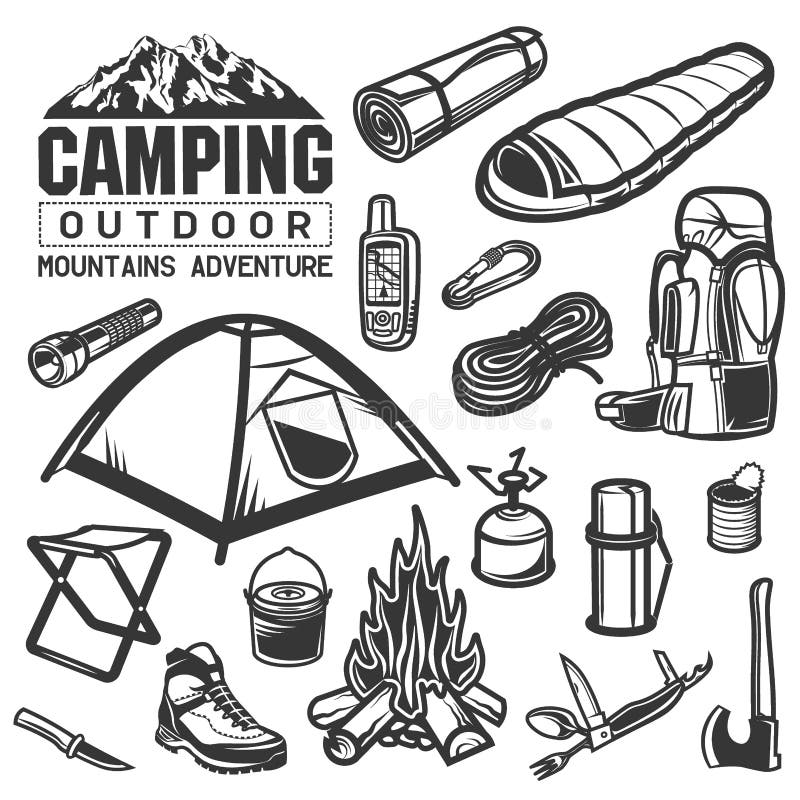 Camping and Hiking Equipment Symbols Stock Vector Illustration of
