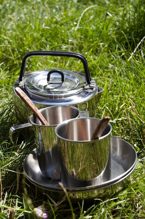 Camping kitchenware stock image. Image of grass, holiday 1023821