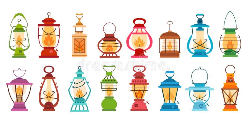 Premium Vector  Cartoon oil lanterns camping lantern or old kerosene gas  lamp with holder for garden romantic night light camp travelling retro  lighting game icon vector illustration of equipment lamp and lantern