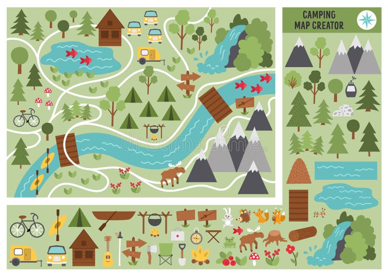 Camping Map Creator. Set of Flat Cartoon Elements for Constructing Summer Camp Activity Stock Vector - Illustration of cute, children: 218145793 Camping Map Creator. Set of Flat Cartoon Elements for Constructing Summer Camp Activity Stock Vector - Illustration of cute, children: 218145793