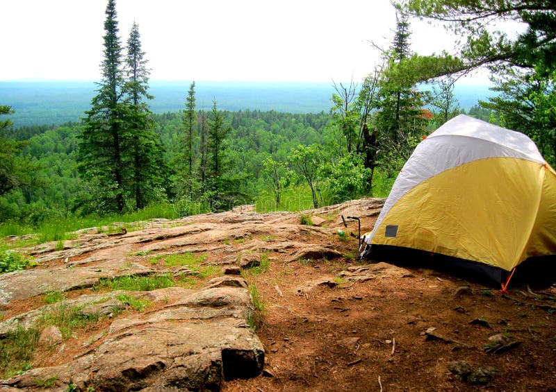 Camping on the Mountain Top Overlooking the Wilderness Stock Image
