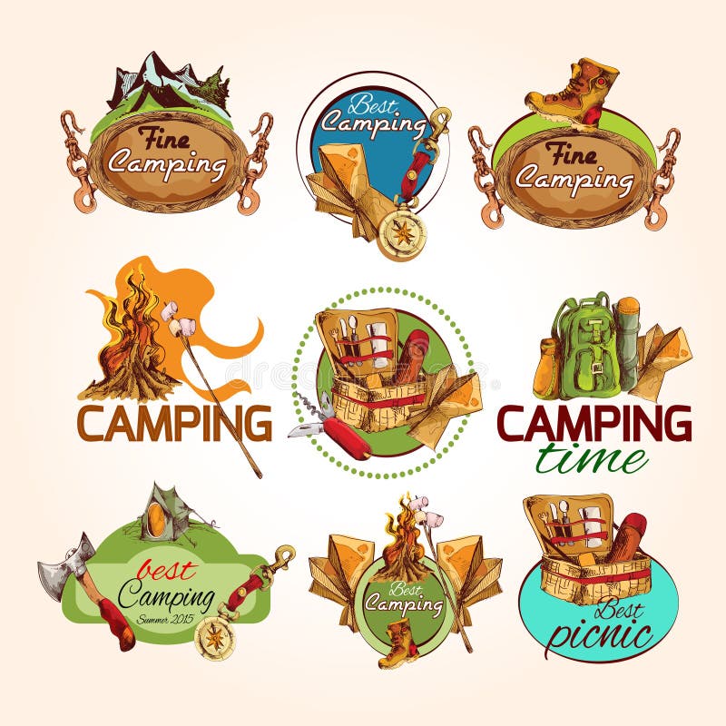 Camping sketch emblems