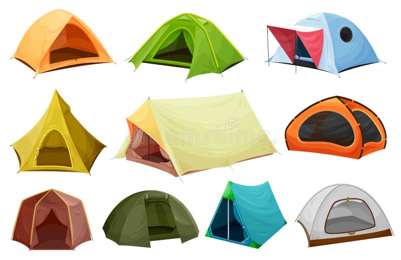 Camping Tent Isolated Icons of Equipment Stock Vector - of rope, shelter: