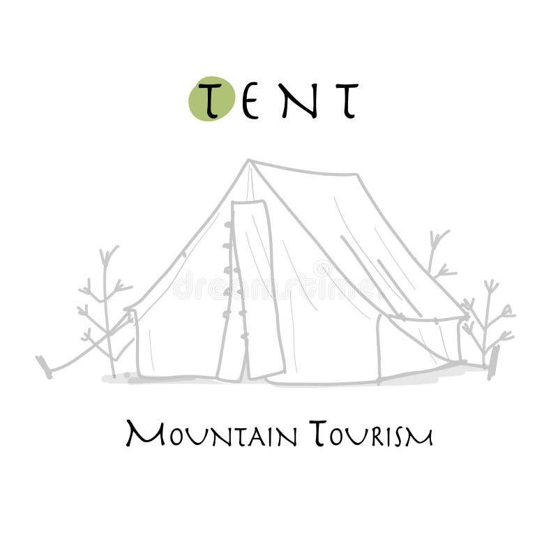 Camping Tent for Tourism, Sketch for Your Design Stock Vector