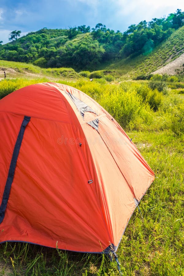 Camping tents on the meadow