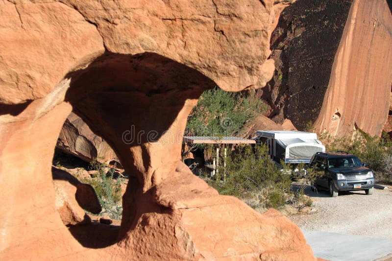 Campground among the rocks in Valley of Fire State Park, Nevada.