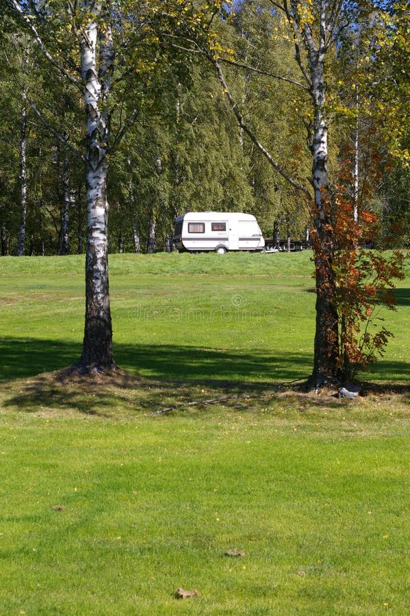 Camping van in forest