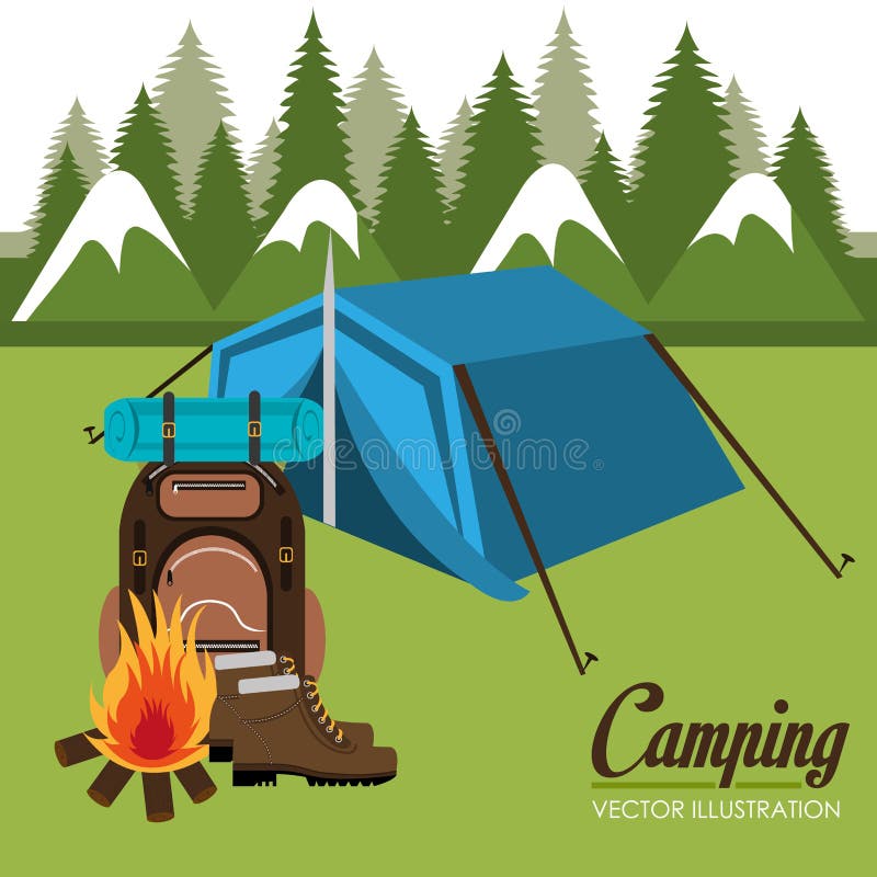 Camping Zone with Tent Scene Stock Vector - Illustration of nature ...