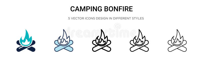 Campingbrasens ikon i fylld tunn linje och linjestil. vektorillustration av två färgade och svarta campingmotoreld vektor illustrationer