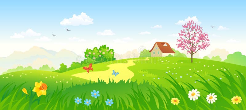 Campo rural na primavera ilustração royalty free