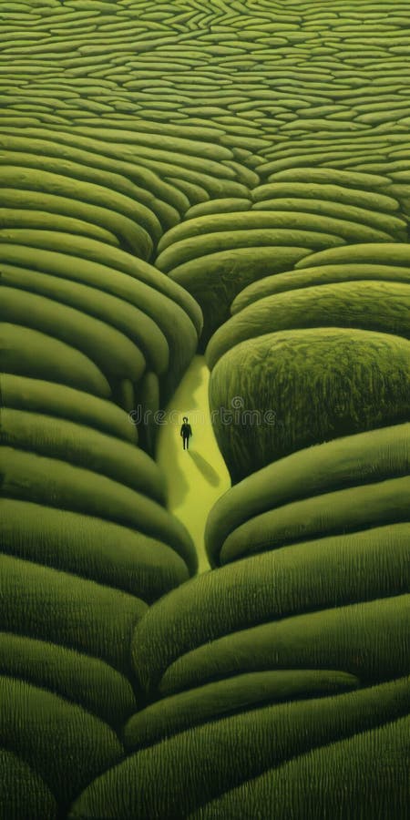 Campo da tè infinito : una calma simmetria nello stile di hiroshi nagai illustrazione di stock