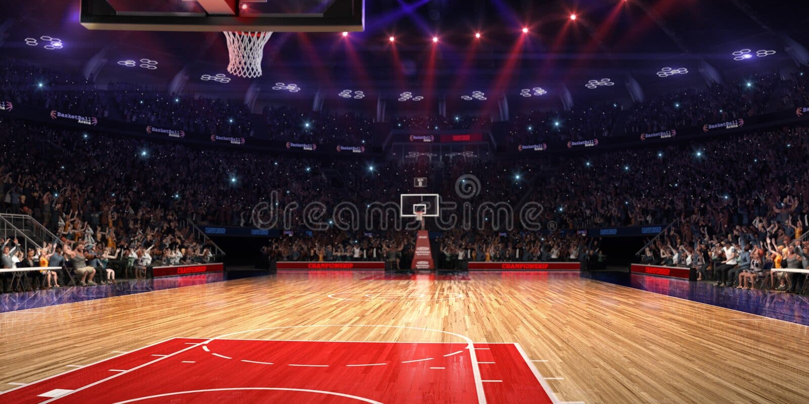 Campo de básquete com fã dos povos Arena de esporte Photoreal 3d rende o fundo blured na possibilidade remota distancelike inclin Campo de básquete com fã dos povos Arena de esporte Photoreal 3d rende o fundo blured na possibilidade remota distancelike inclin