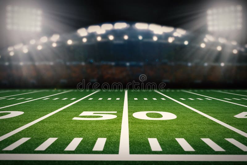 3d rendering empty american football field with stadium. 3d rendering empty american football field with stadium