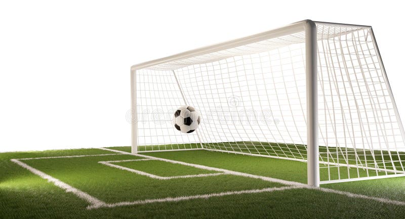 3D render ilustração futebol na vista de trás do gol no campo de futebol 7436634 Foto de stock no Vecteezy