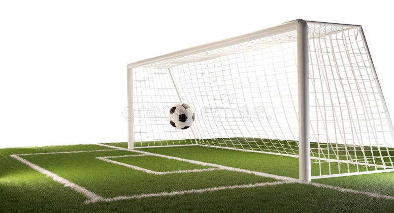 3D render ilustração futebol na vista de trás do gol no campo de futebol  7436634 Foto de stock no Vecteezy