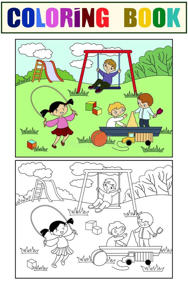 Campo De Jogos Das Crianças Colorir E Coloração Preto E Branco Ilustração  do Vetor - Ilustração de liso, naughty: 137814713