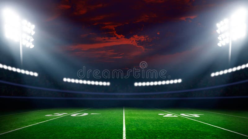 Campo di football americano con le luci dello stadio
