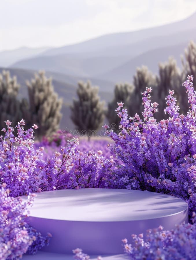 Campo fiore viola con piattaforma bianca immagine stock libera da diritti