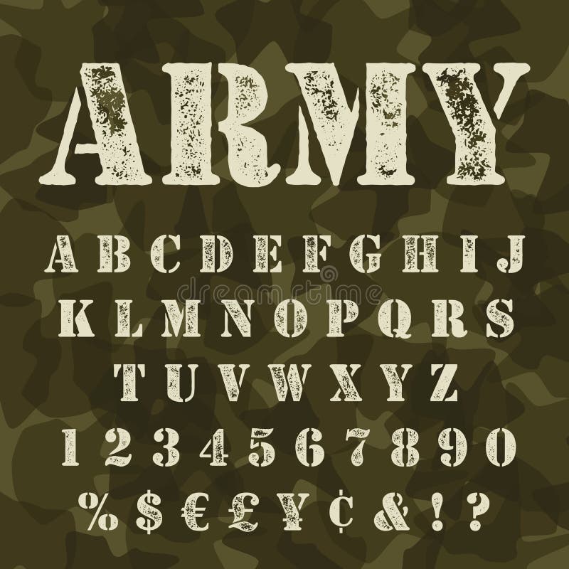 Camuflagem ajustada do alfabeto militar do estêncil