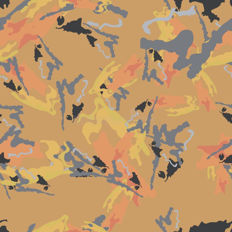 Camuflaje desierto de varios tonos de color gris y amarillo anaranjado. se trata de un patrón incoloro y transparente que puede utilizarse como una huella de cámara para ropa y fondo y fondo o papel tapiz de computadora