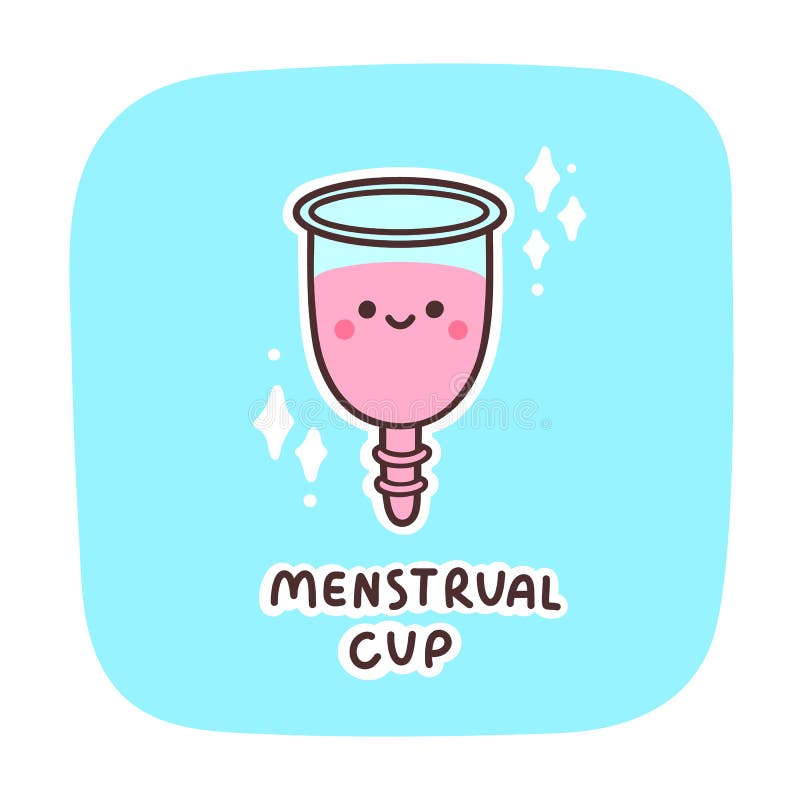 Menstrual cup - cute kawaii character, on a blue background. royalty free illustration Menstrual cup - cute kawaii character, on a blue background. royalty free illustration