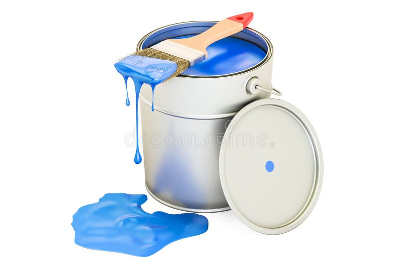 Can with blue paint and brush vector illustration Can with blue paint and brush vector illustration