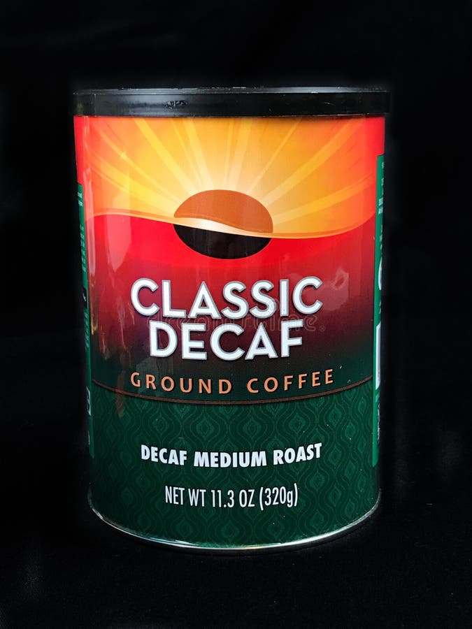 Can of Classic Decaf Ground Coffee Editorial Image Image of black