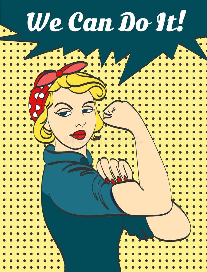 We Can Do It. Iconic woman's fist/symbol of female power and industry.  Modern design inspired by classic american poster. Stock Illustration