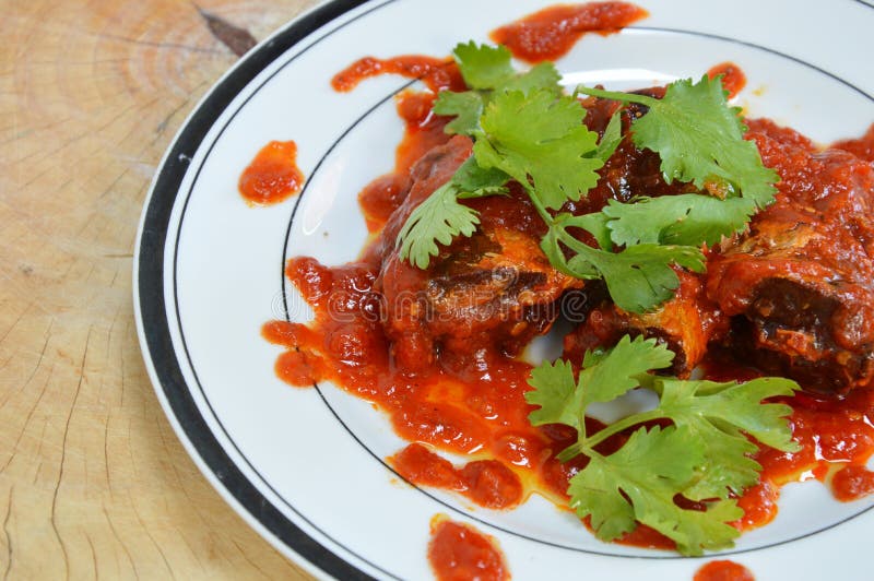 Can Fish in Ketchup on Dish Stock Image Image of product, packaging 55597919