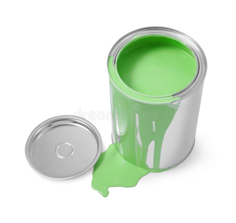 Can of Light Green Paint Isolated on White Stock Image Image of