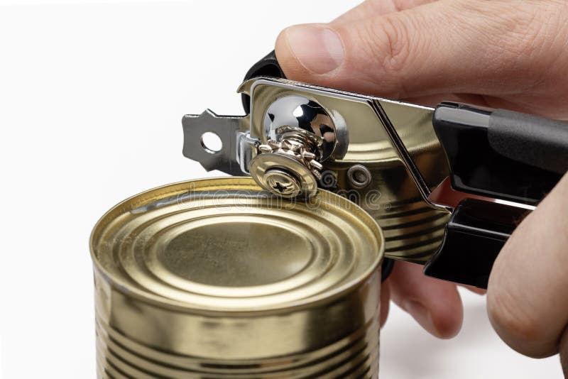 Can Opener and Open Tin Can, Studio Shot. Stock Photo - Image of mechanism,  equipment: 233493834