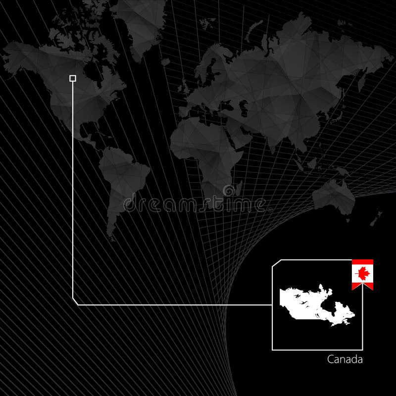 Canada On Black World Map. Map And Flag Of Canada Stock Vector