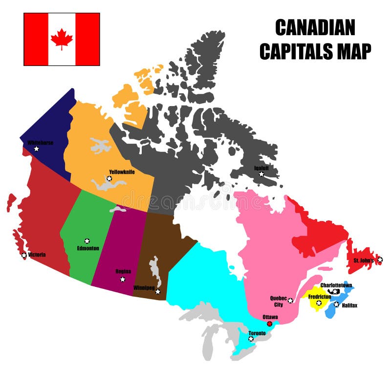 Canada Vector Colored Map of Provinces and Capital Cities for North